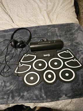Black Electronic Drum Pad Kit with Headphones